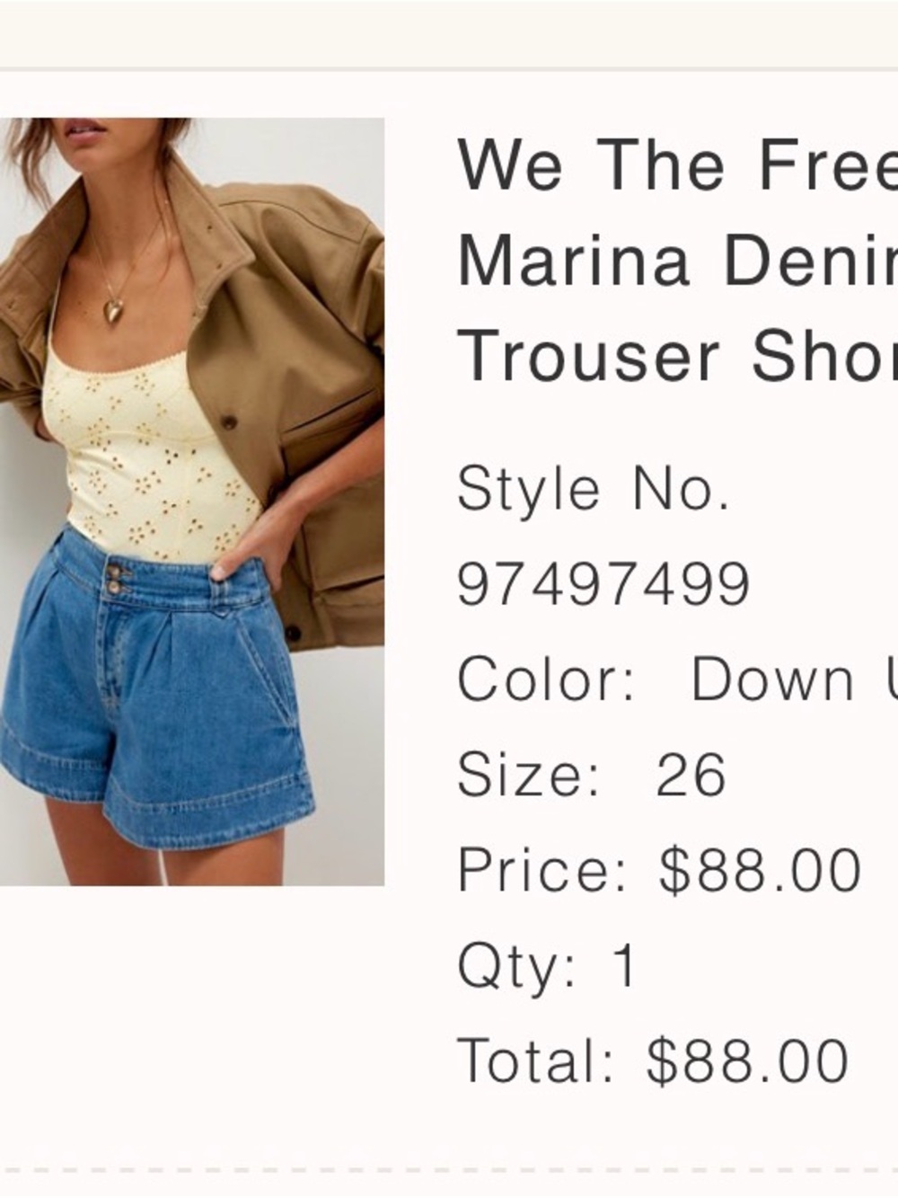 We The Free Marina Denim Shorts Color: Down Under Size: 26 NWT - Picture 3 of 8